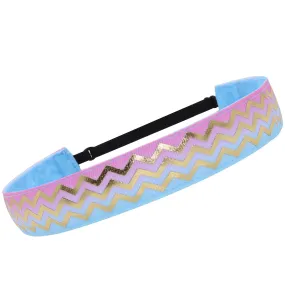 Adjustable No Slip Metallic Print Headband - Waves