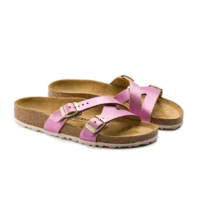 Birkenstock Yao Narrow Slide Sandal (Women) - Washed Metallic Pink Suede