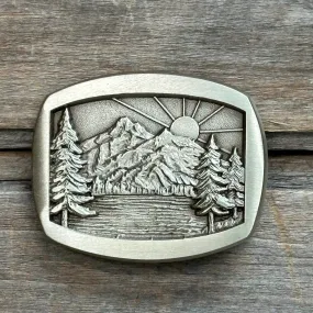 Brass Mountain Sunrise Indiana Metal Craft Belt Buckle