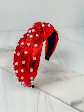 Caroline Hill Abbie Pearl Studded Metallic Headband *FINAL SALE*Royal & Red) *FINAL SALE*