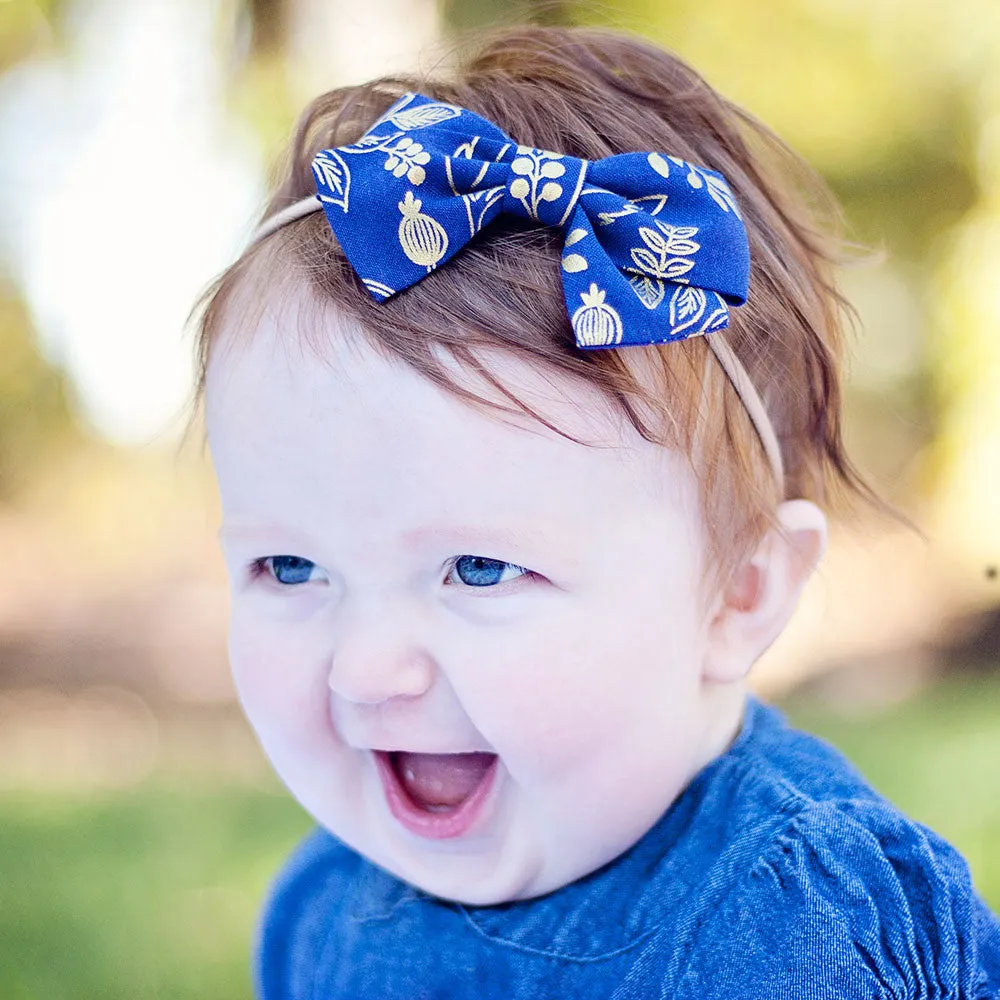 Classic Hair Bow Clip Or Headband / Queen Anne In Navy And Metallic Gold