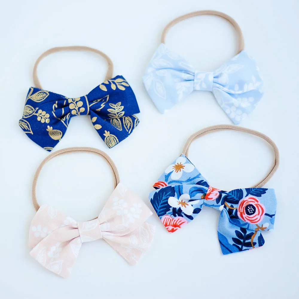 Classic Hair Bow Clip Or Headband / Queen Anne In Navy And Metallic Gold