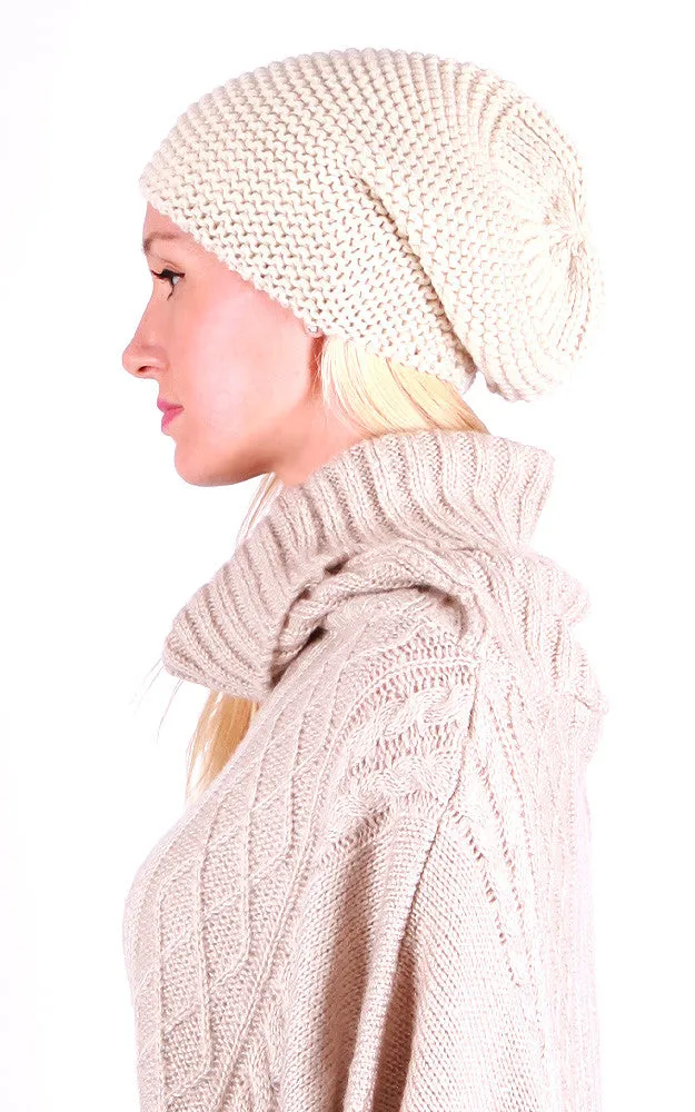 EAHT8528 Beige Solid Knit Beanie Hat