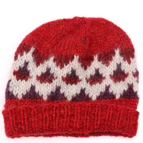 Handknitted Wool Hat - Red / Beige