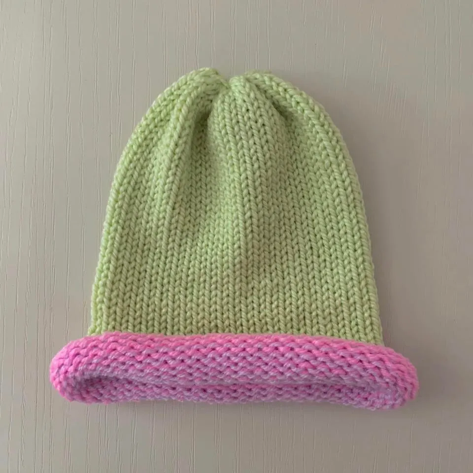 Handmade knitted colour block beanie hats - choose your colour