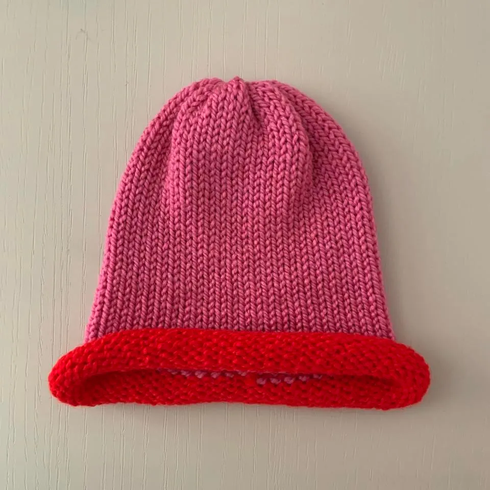 Handmade knitted colour block beanie hats - choose your colour