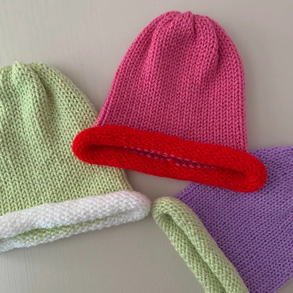 Handmade knitted colour block beanie hats - choose your colour