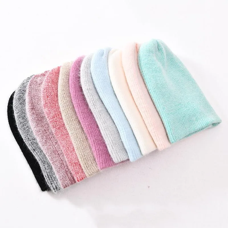 Knitted Beanies Thick Warm Ladies Wool Female Beanie Hats