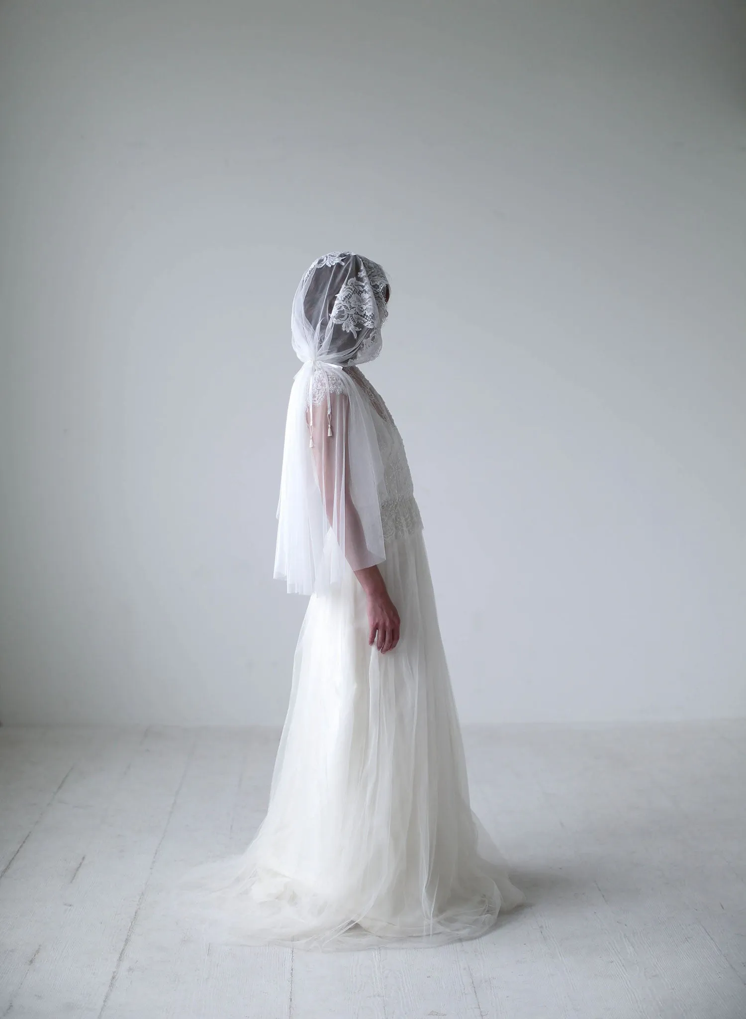 Mantilla lace trimmed veil with headband - Style #709