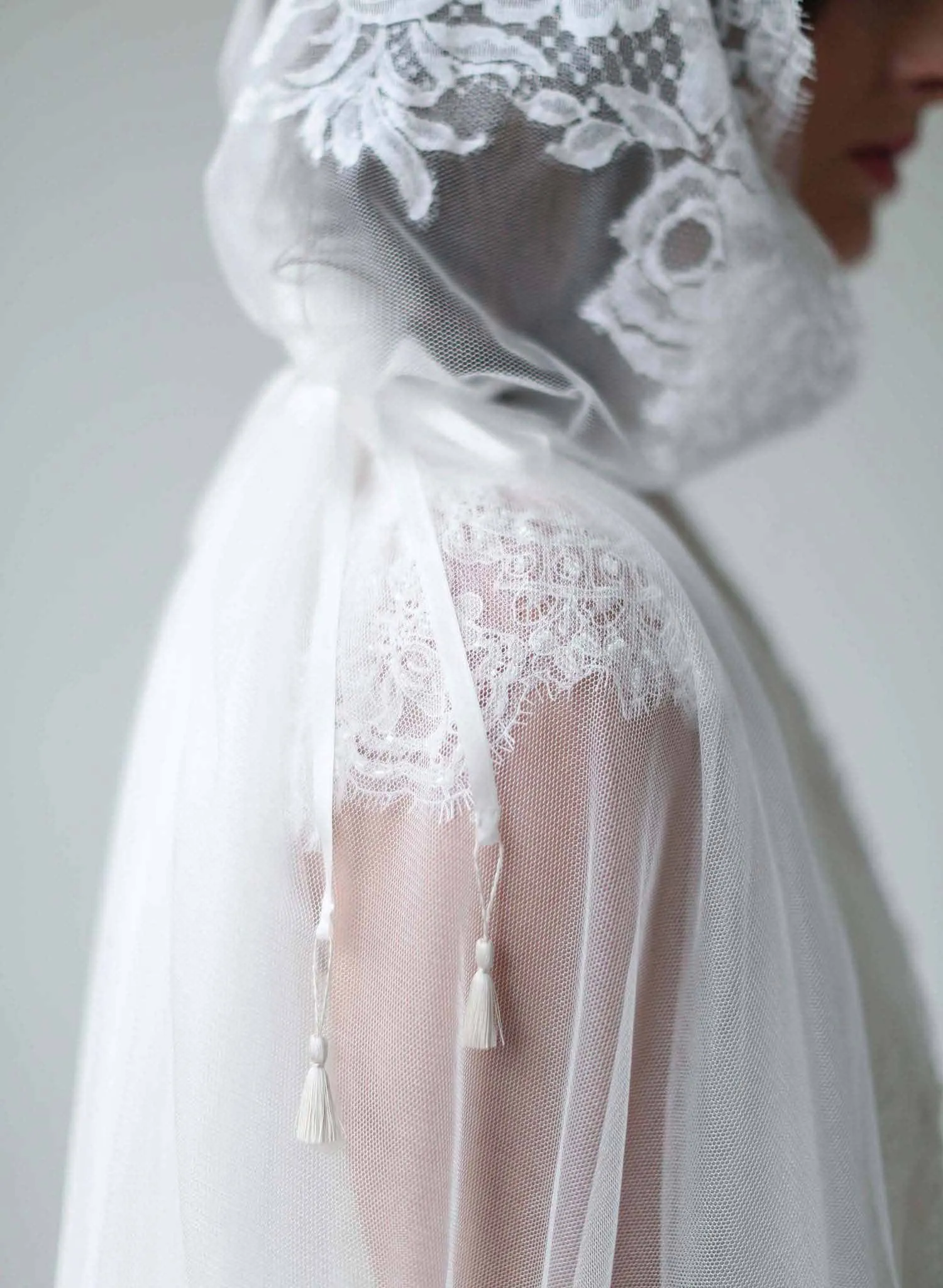 Mantilla lace trimmed veil with headband - Style #709