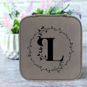 Monogrammed Initial in Floral Circle | Travel Jewelry Box