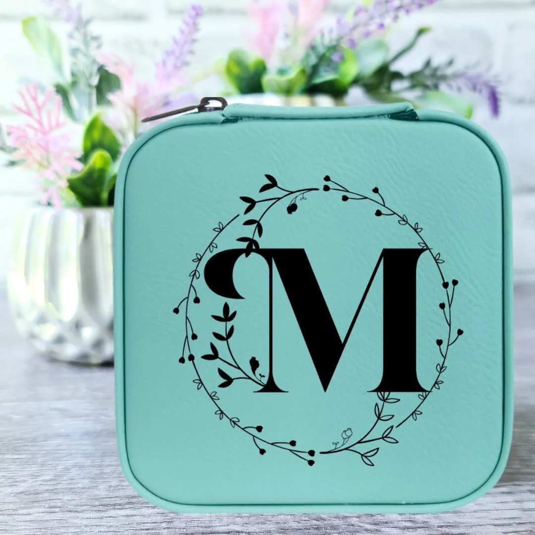 Monogrammed Initial in Floral Circle | Travel Jewelry Box