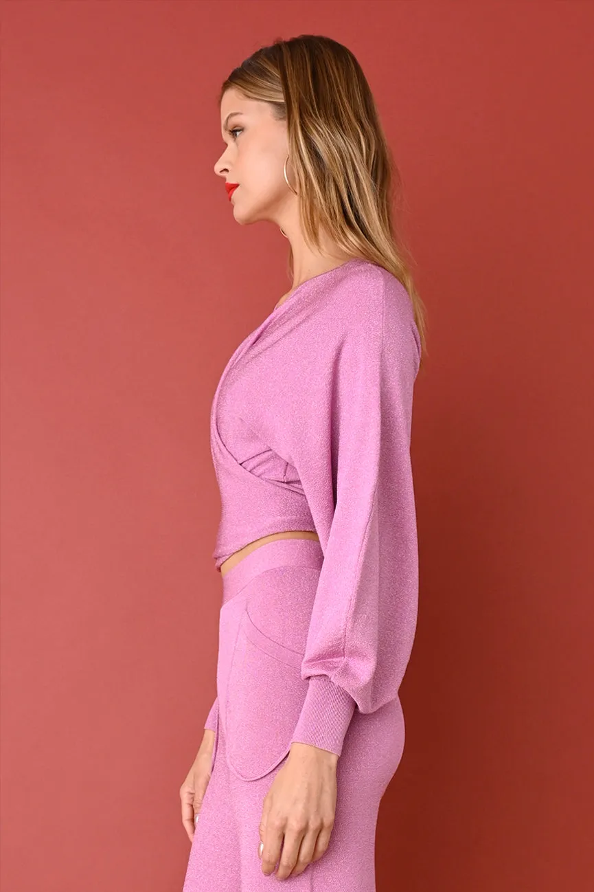 Pink Lurex Ballet Wrap Top