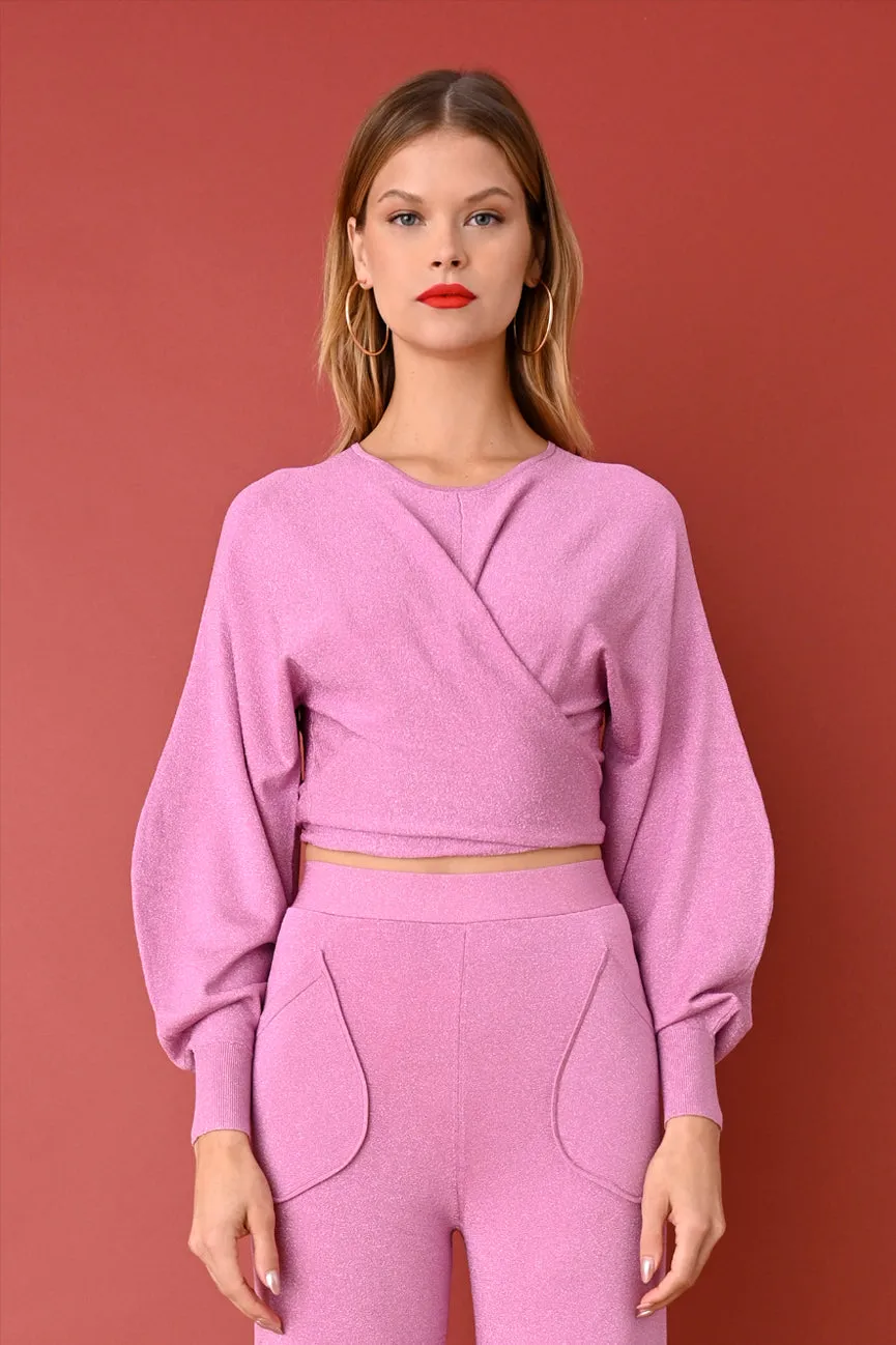 Pink Lurex Ballet Wrap Top