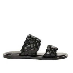 Saint Bruna Black Woven Leather Sliders