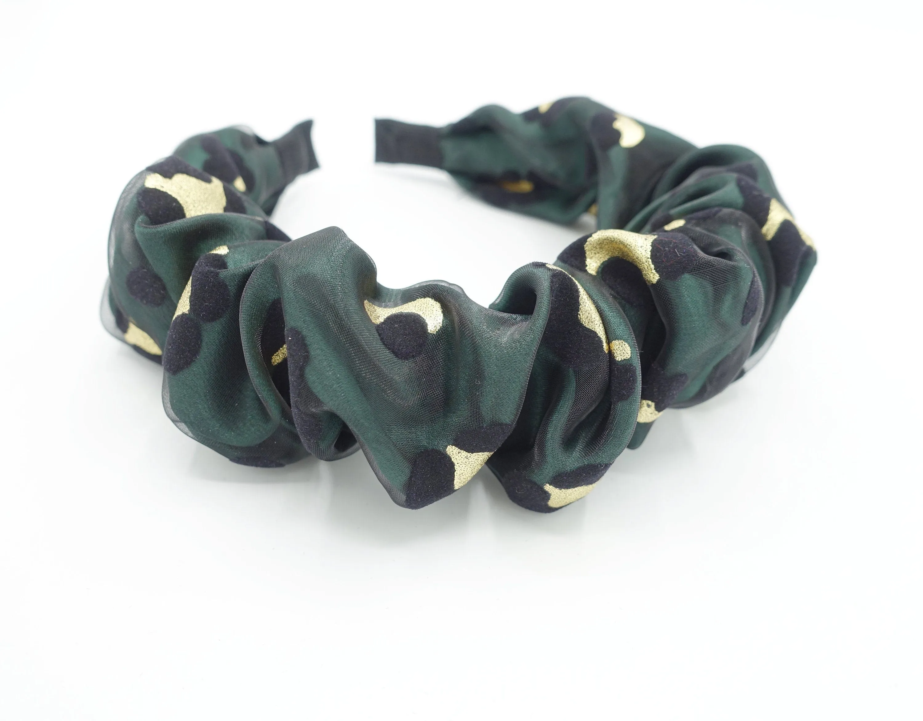 satin layered golden leopard headband organza pleated hairband women hair accessory