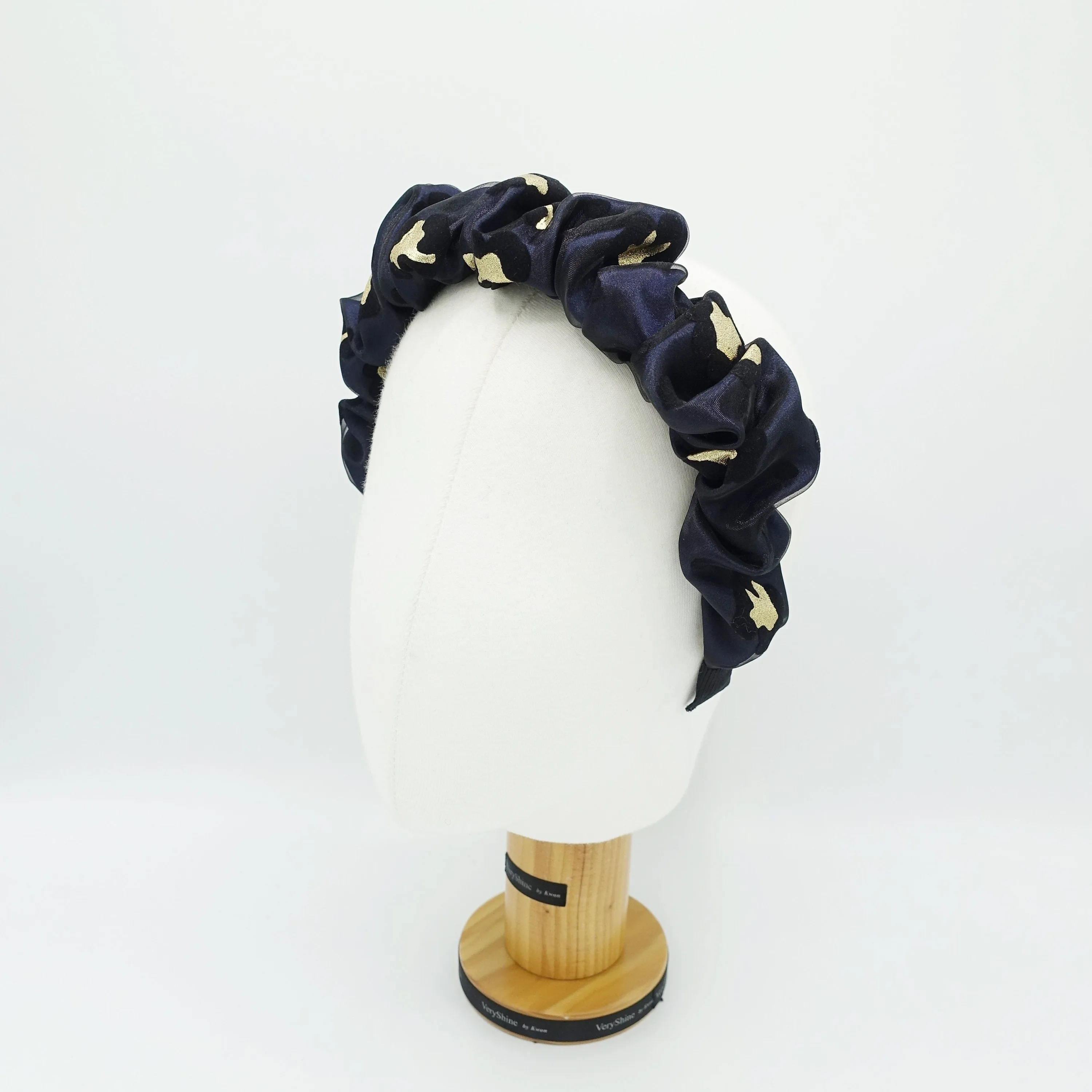 satin layered golden leopard headband organza pleated hairband women hair accessory