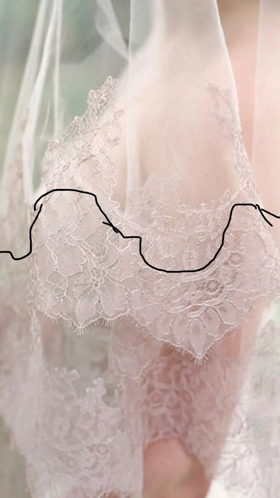 Silk Tulle Chantilly Lace Drop Veil - KATE Veil