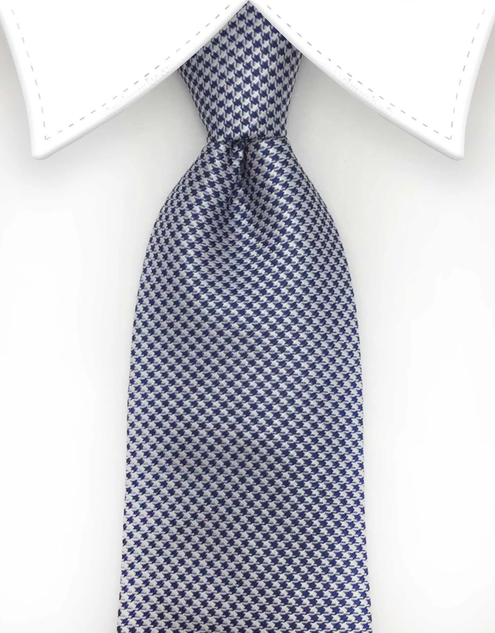 Silver and Navy Mini Houndstooth Necktie and Hanky Set