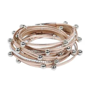 Silver beads Wrap leather bangle bracelet