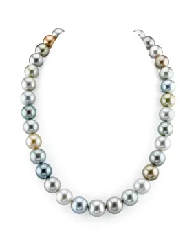 Silvery Multi-Color Tahitian True Round Pearl Necklace, 12.0-14.0mm