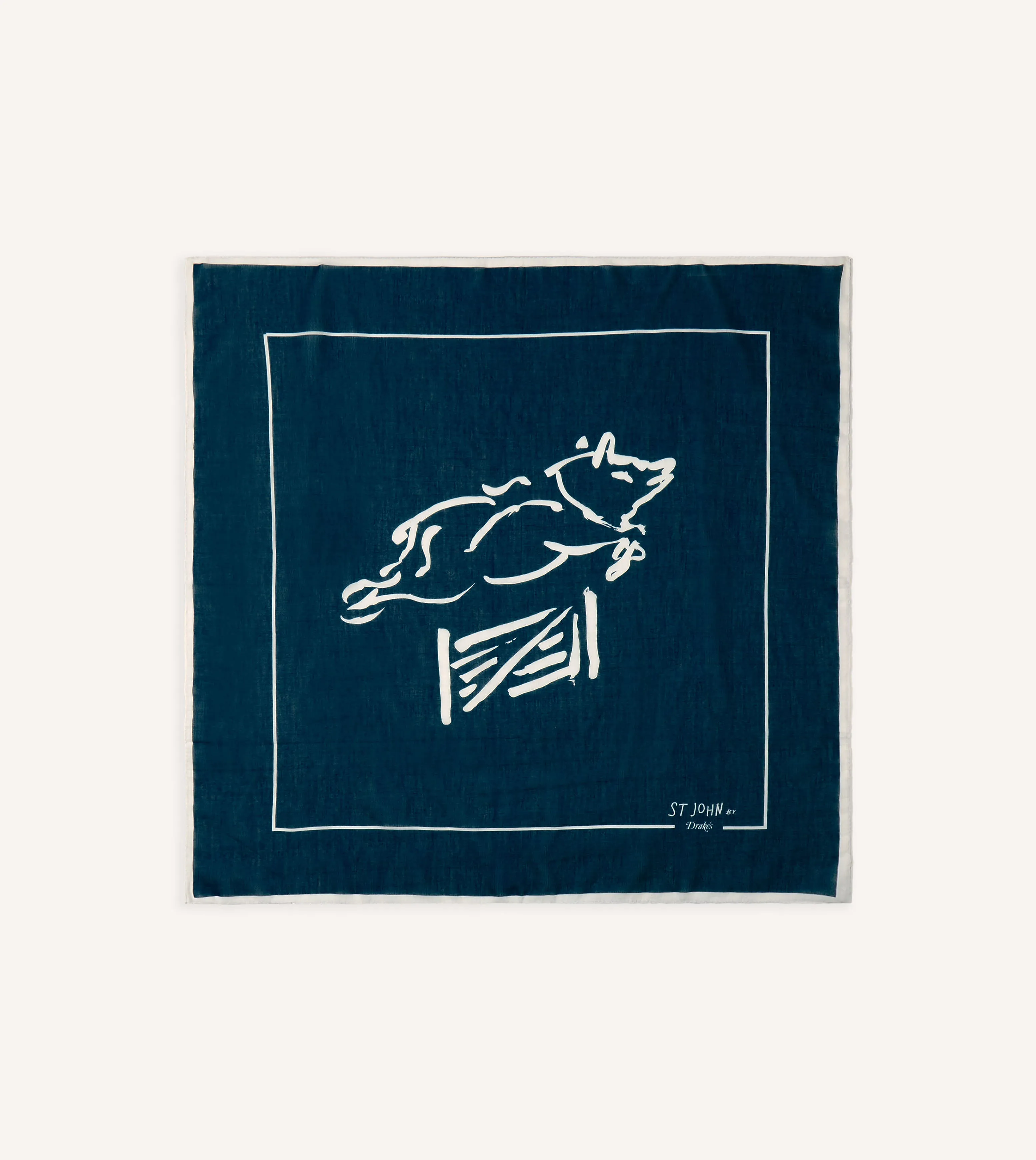 St. JOHN by Drake's Navy Pig Print Cotton Silk Bandana