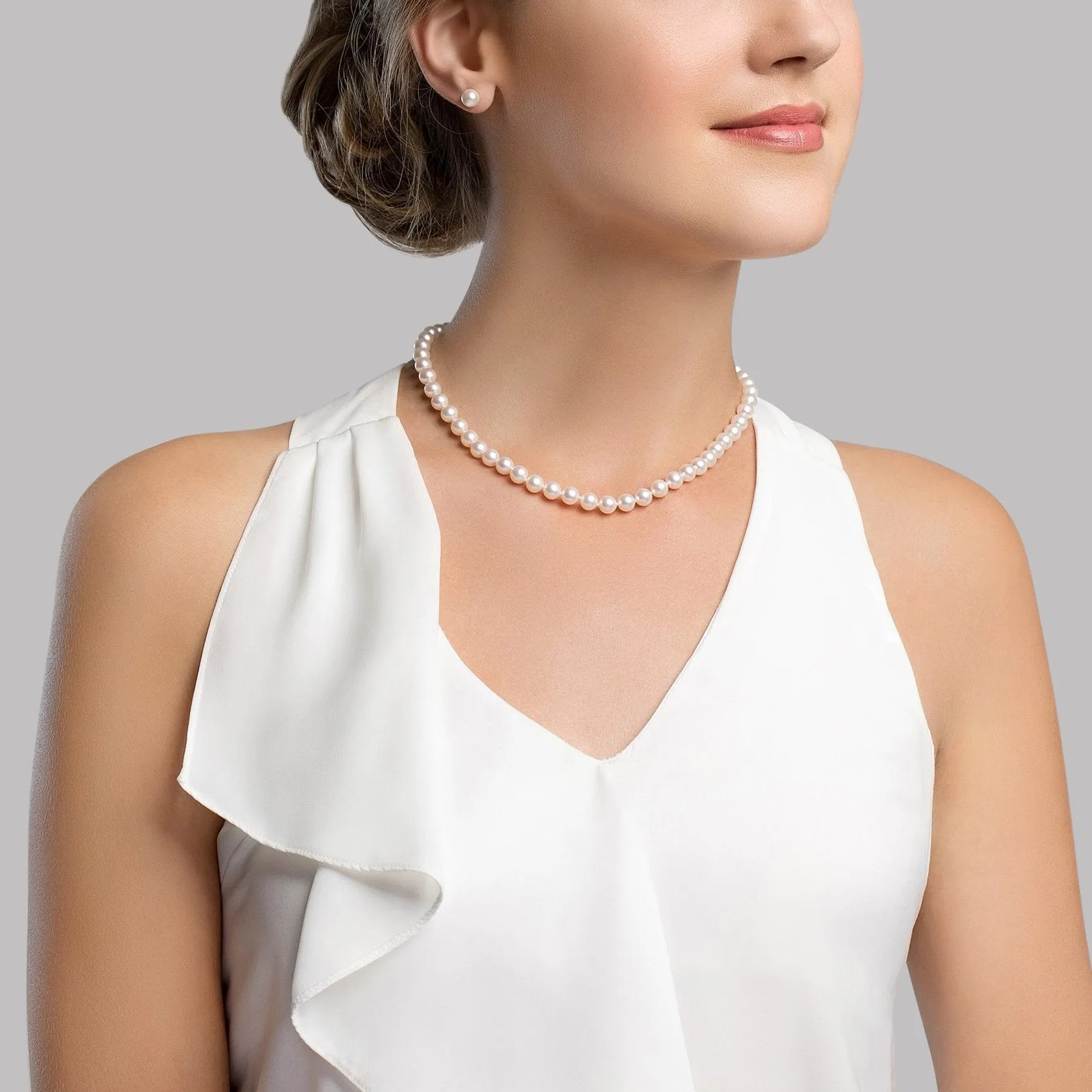 White Japanese Akoya Graduated Pearl Necklace, 6.0-9.0mm