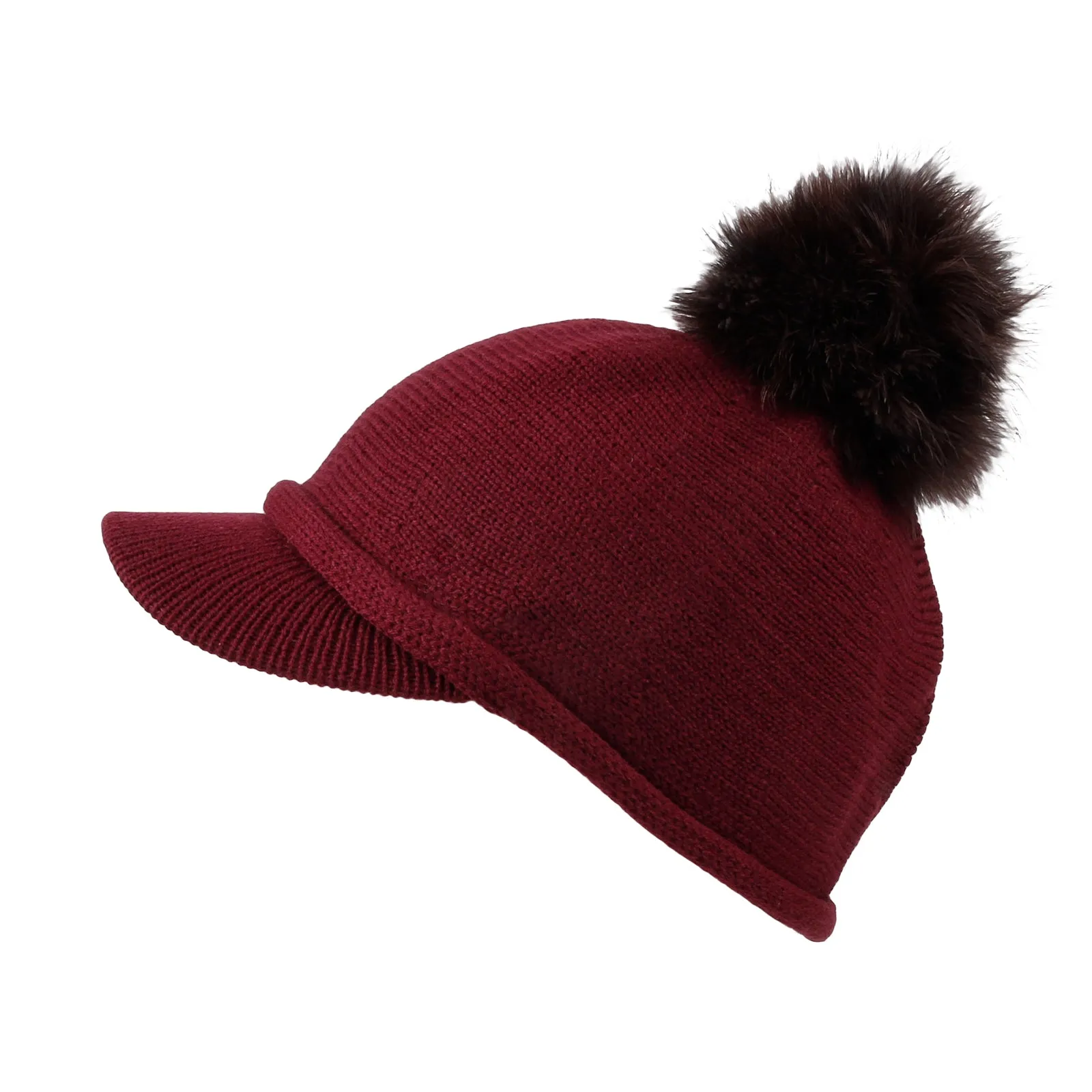 Winter Wool Visor Knit Pom Beanie Hat Warm Skull Cap SLQ1248